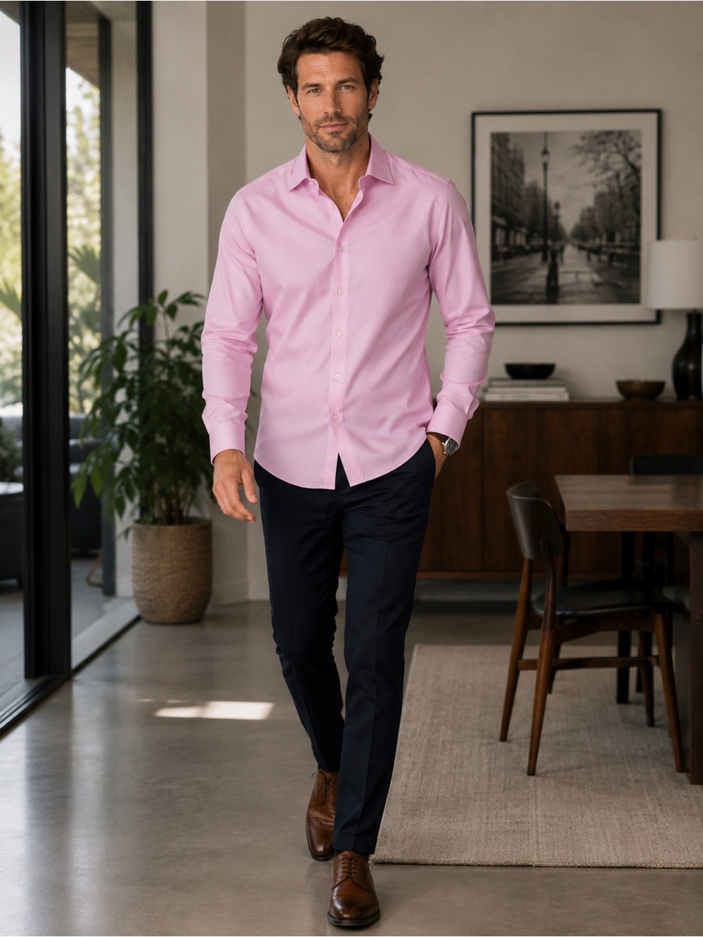 Charles Tyrwhitt Pink Non-Iron Extra Slim Fit Dress Shirt 15.5 /32 Mens